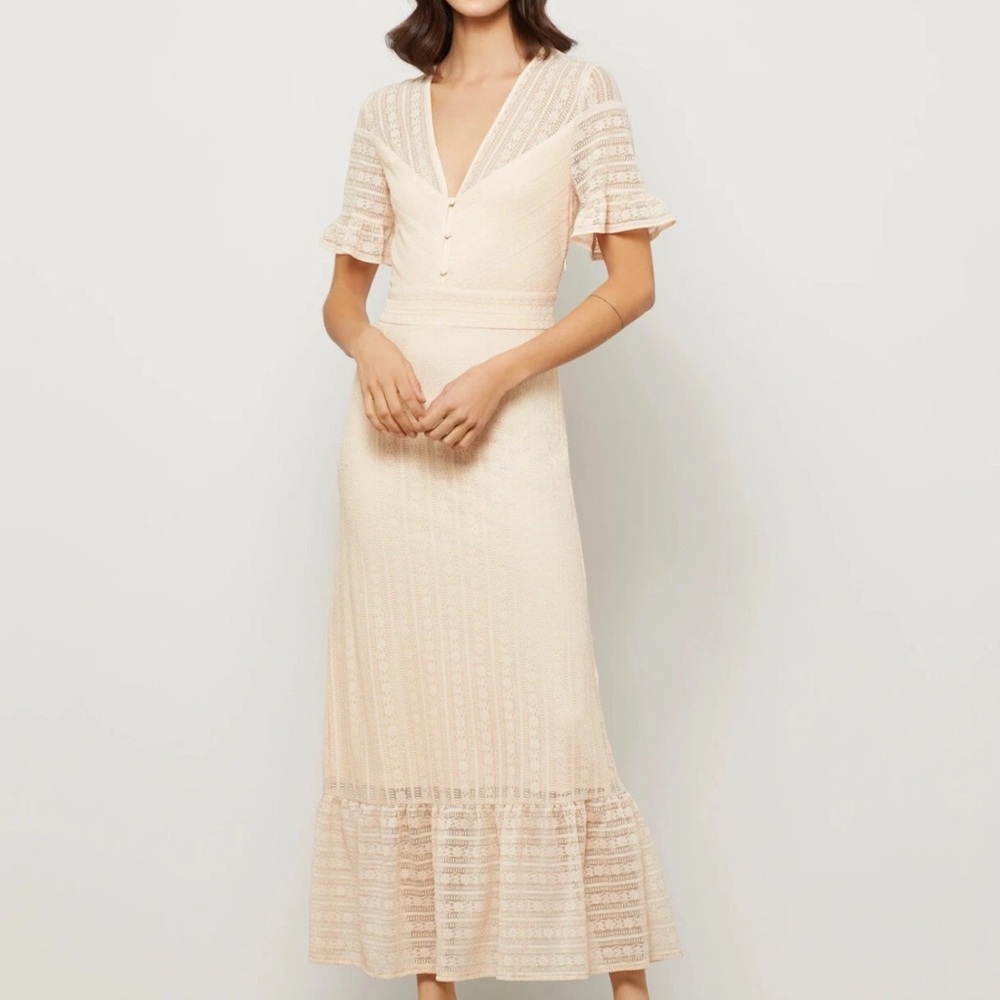 NWT BCBGMAXAZRIA Peach Lace Midi Dress XS